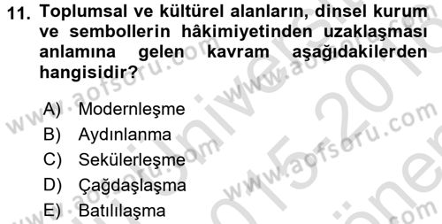 Türk Siyasal Hayatı Dersi 2015 - 2016 Yılı (Final) Dönem Sonu Sınav Soruları 11. Soru