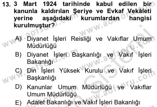 Türk Siyasal Hayatı Dersi 2015 - 2016 Yılı (Final) Dönem Sonu Sınav Soruları 13. Soru