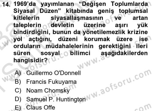 Türk Siyasal Hayatı Dersi 2015 - 2016 Yılı (Final) Dönem Sonu Sınav Soruları 14. Soru