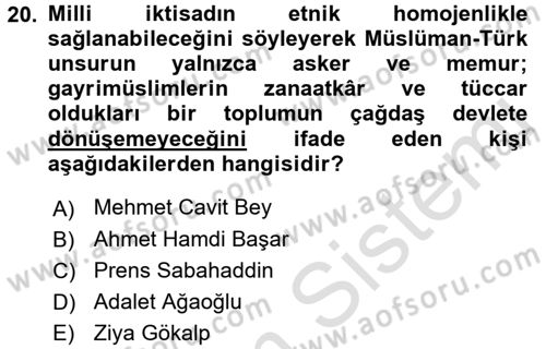 Türk Siyasal Hayatı Dersi 2015 - 2016 Yılı (Final) Dönem Sonu Sınav Soruları 20. Soru