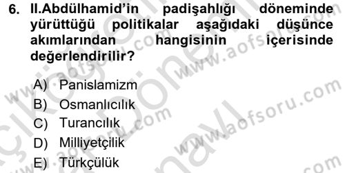 Türk Siyasal Hayatı Dersi 2015 - 2016 Yılı (Final) Dönem Sonu Sınav Soruları 6. Soru