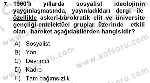 Türk Siyasal Hayatı Dersi 2015 - 2016 Yılı (Final) Dönem Sonu Sınav Soruları 7. Soru