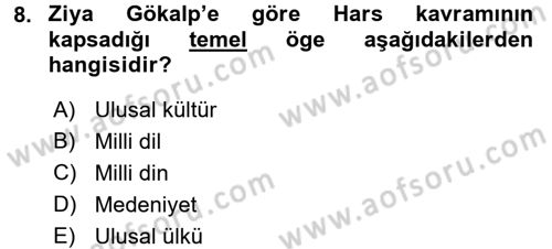 Türk Siyasal Hayatı Dersi 2015 - 2016 Yılı (Final) Dönem Sonu Sınav Soruları 8. Soru