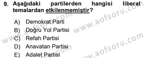 Türk Siyasal Hayatı Dersi 2015 - 2016 Yılı (Final) Dönem Sonu Sınav Soruları 9. Soru