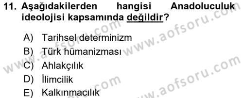 Türk Siyasal Hayatı Dersi 2015 - 2016 Yılı Tek Ders Sınavı 11. Soru