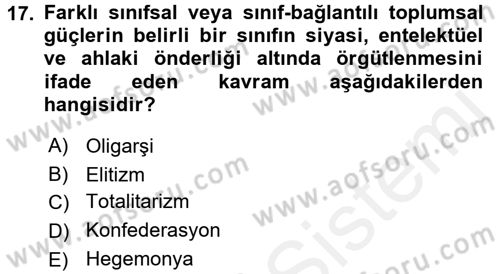 Türk Siyasal Hayatı Dersi 2015 - 2016 Yılı Tek Ders Sınav Soruları 17. Soru