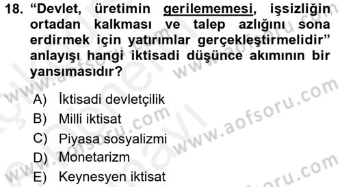Türk Siyasal Hayatı Dersi 2015 - 2016 Yılı Tek Ders Sınav Soruları 18. Soru