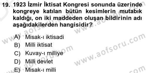 Türk Siyasal Hayatı Dersi 2015 - 2016 Yılı Tek Ders Sınav Soruları 19. Soru