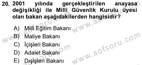 Türk Siyasal Hayatı Dersi 2015 - 2016 Yılı Tek Ders Sınav Soruları 20. Soru