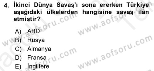 Türk Siyasal Hayatı Dersi 2015 - 2016 Yılı Tek Ders Sınavı 4. Soru