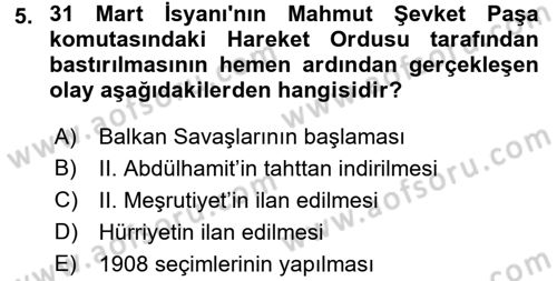 Türk Siyasal Hayatı Dersi 2015 - 2016 Yılı Tek Ders Sınav Soruları 5. Soru