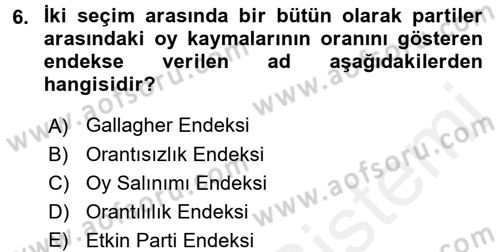 Türk Siyasal Hayatı Dersi 2015 - 2016 Yılı Tek Ders Sınav Soruları 6. Soru