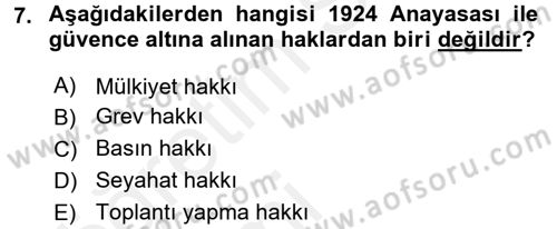 Türk Siyasal Hayatı Dersi 2015 - 2016 Yılı Tek Ders Sınav Soruları 7. Soru