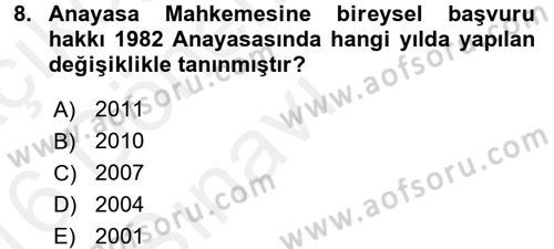 Türk Siyasal Hayatı Dersi 2015 - 2016 Yılı Tek Ders Sınav Soruları 8. Soru