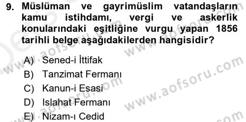 Türk Siyasal Hayatı Dersi 2015 - 2016 Yılı Tek Ders Sınav Soruları 9. Soru