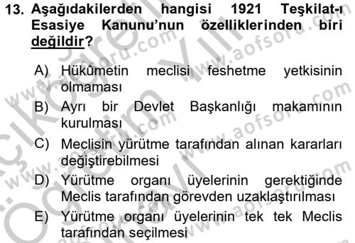 Türk Siyasal Hayatı Dersi 2016 - 2017 Yılı 3 Ders Sınav Soruları 13. Soru