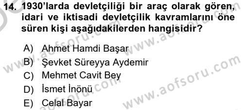 Türk Siyasal Hayatı Dersi 2016 - 2017 Yılı 3 Ders Sınav Soruları 14. Soru