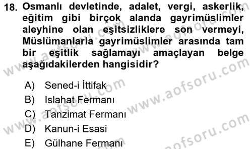 Türk Siyasal Hayatı Dersi 2016 - 2017 Yılı 3 Ders Sınav Soruları 18. Soru