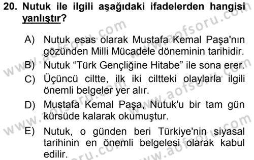Türk Siyasal Hayatı Dersi 2016 - 2017 Yılı 3 Ders Sınav Soruları 20. Soru
