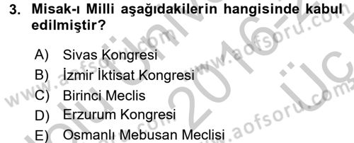 Türk Siyasal Hayatı Dersi 2016 - 2017 Yılı 3 Ders Sınav Soruları 3. Soru