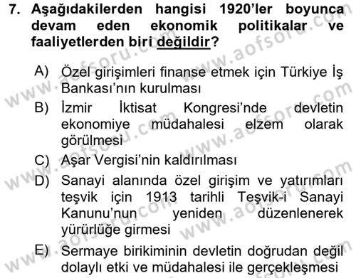 Türk Siyasal Hayatı Dersi 2016 - 2017 Yılı 3 Ders Sınav Soruları 7. Soru