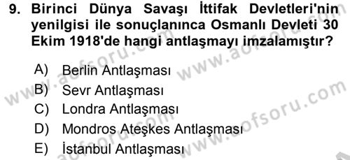 Türk Siyasal Hayatı Dersi 2016 - 2017 Yılı 3 Ders Sınav Soruları 9. Soru