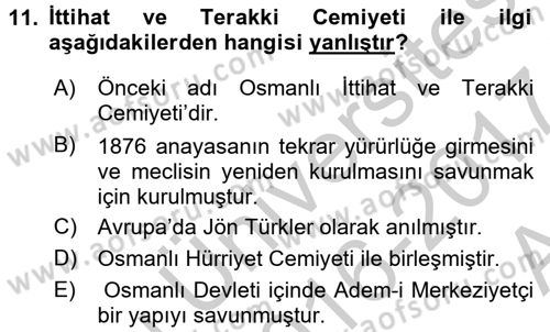 Türk Siyasal Hayatı Dersi 2016 - 2017 Yılı (Vize) Ara Sınav Soruları 11. Soru