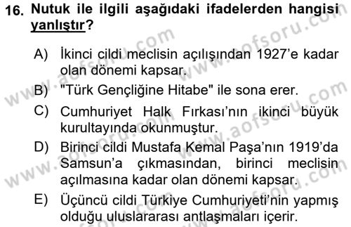 Türk Siyasal Hayatı Dersi 2016 - 2017 Yılı (Vize) Ara Sınav Soruları 16. Soru