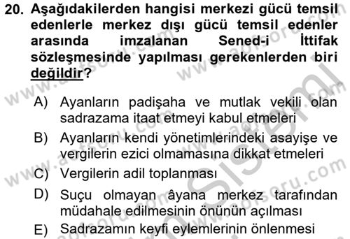 Türk Siyasal Hayatı Dersi 2016 - 2017 Yılı (Vize) Ara Sınav Soruları 20. Soru