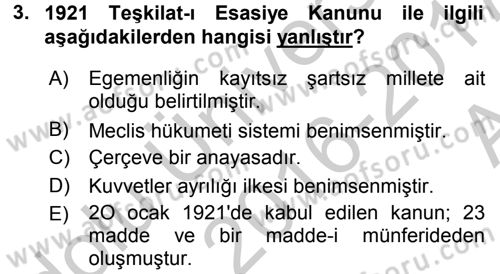 Türk Siyasal Hayatı Dersi 2016 - 2017 Yılı (Vize) Ara Sınav Soruları 3. Soru