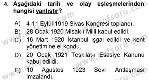 Türk Siyasal Hayatı Dersi 2016 - 2017 Yılı (Vize) Ara Sınav Soruları 4. Soru