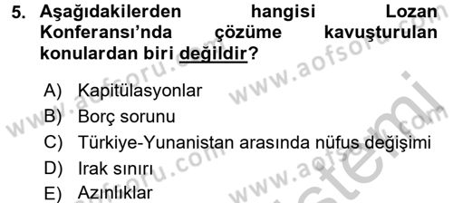 Türk Siyasal Hayatı Dersi 2016 - 2017 Yılı (Vize) Ara Sınav Soruları 5. Soru