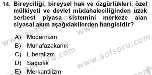 Türk Siyasal Hayatı Dersi 2016 - 2017 Yılı (Final) Dönem Sonu Sınav Soruları 14. Soru