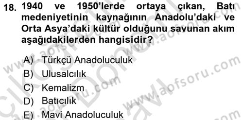 Türk Siyasal Hayatı Dersi 2016 - 2017 Yılı (Final) Dönem Sonu Sınav Soruları 18. Soru