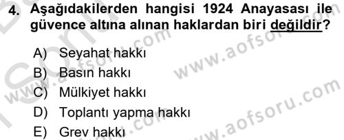 Türk Siyasal Hayatı Dersi 2016 - 2017 Yılı (Final) Dönem Sonu Sınav Soruları 4. Soru