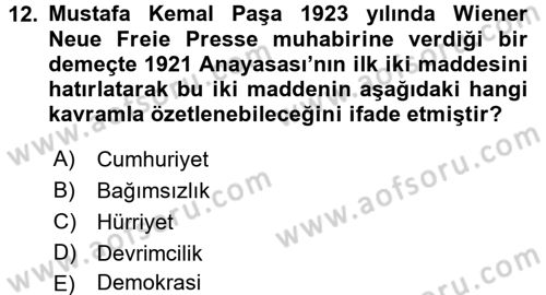 Türk Siyasal Hayatı Dersi 2017 - 2018 Yılı 3 Ders Sınav Soruları 12. Soru