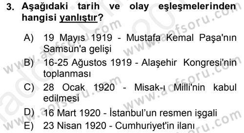 Türk Siyasal Hayatı Dersi 2017 - 2018 Yılı 3 Ders Sınav Soruları 3. Soru