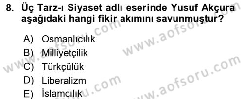 Türk Siyasal Hayatı Dersi 2017 - 2018 Yılı 3 Ders Sınav Soruları 8. Soru