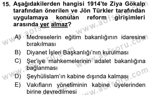 Türk Siyasal Hayatı Dersi 2017 - 2018 Yılı (Final) Dönem Sonu Sınav Soruları 15. Soru