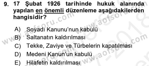 Türk Siyasal Hayatı Dersi 2017 - 2018 Yılı (Final) Dönem Sonu Sınav Soruları 9. Soru