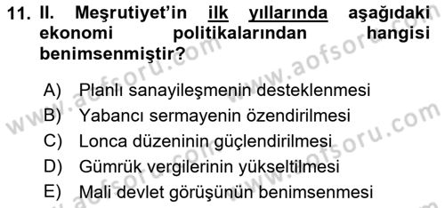 Türk Siyasal Hayatı Dersi 2018 - 2019 Yılı 3 Ders Sınav Soruları 11. Soru