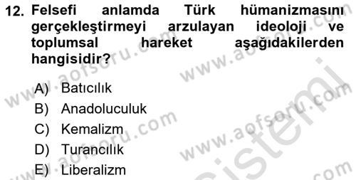 Türk Siyasal Hayatı Dersi 2018 - 2019 Yılı 3 Ders Sınav Soruları 12. Soru