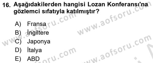Türk Siyasal Hayatı Dersi 2018 - 2019 Yılı 3 Ders Sınav Soruları 16. Soru