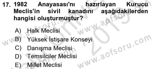 Türk Siyasal Hayatı Dersi 2018 - 2019 Yılı 3 Ders Sınav Soruları 17. Soru