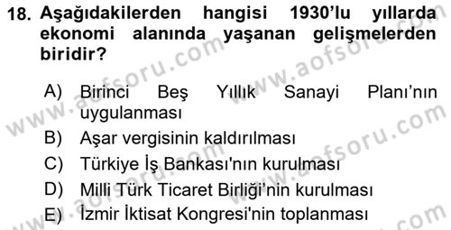 Türk Siyasal Hayatı Dersi 2018 - 2019 Yılı 3 Ders Sınav Soruları 18. Soru