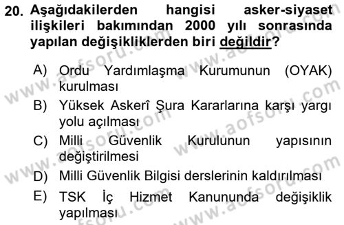 Türk Siyasal Hayatı Dersi 2018 - 2019 Yılı 3 Ders Sınav Soruları 20. Soru