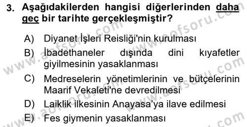 Türk Siyasal Hayatı Dersi 2018 - 2019 Yılı 3 Ders Sınav Soruları 3. Soru