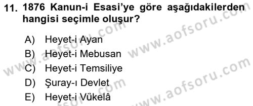 Türk Siyasal Hayatı Dersi 2018 - 2019 Yılı (Vize) Ara Sınav Soruları 11. Soru