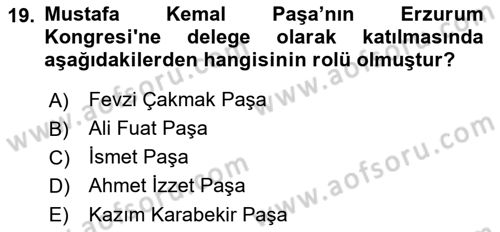 Türk Siyasal Hayatı Dersi 2018 - 2019 Yılı (Vize) Ara Sınav Soruları 19. Soru