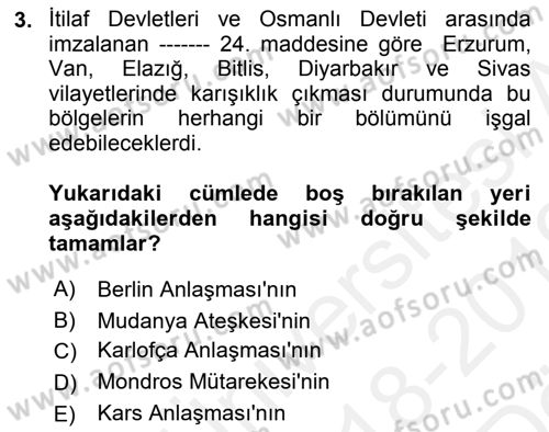 Türk Siyasal Hayatı Dersi 2018 - 2019 Yılı (Vize) Ara Sınav Soruları 3. Soru